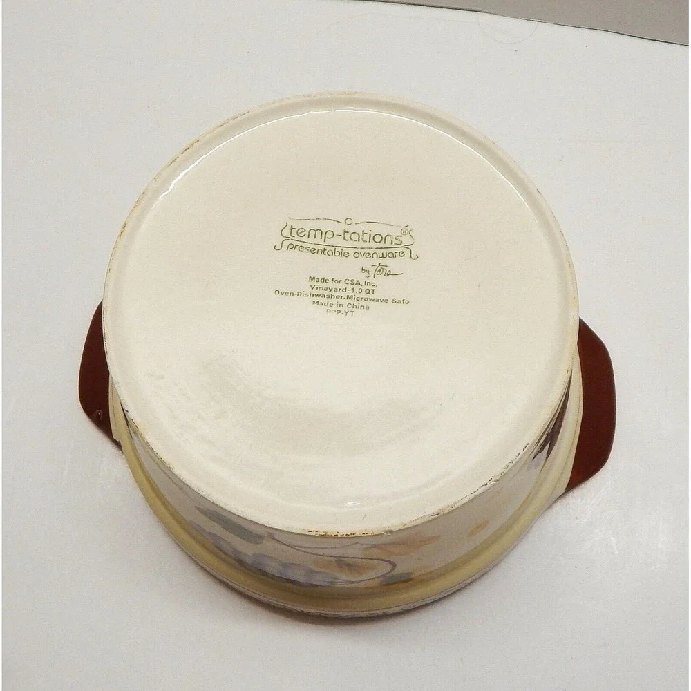 Temp-Tations Vineyard Purple 1 Qt Round Covered Baking Casserole Basket